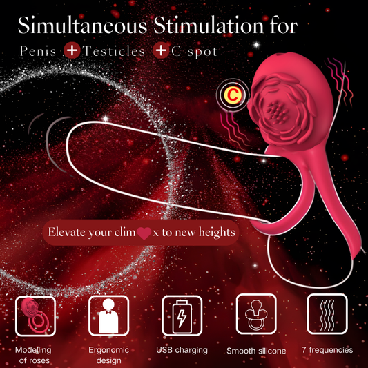 2025 Upgrated Rose Sex Toy for Men: Vibrator Cock Ring With Quiet 7 Vibrating Functions, Nipple Teasing Clitoris Rose Clitoral Stimulator for Male Couple Adult Toy