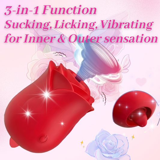 2025 Upgrated Rose Toy for Women: 3-In-1 Rose Vibrator  Clitoral Nipple Stimulator With Quiet 6 Sucking, Licking & Vibrating Functions，Pleasure Adult Toy for Her