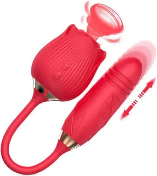 2025 Upgrated Rose Sex Toy for Women: Rose Vibrator Clitoris Stimulator for Sexual Pleasure Adult Toy for Couples, 3-In-1 Adult Toy With 10 Sucking, Vibrating & Thrusting Dildo G Spot Stimulator For Woman Man Couples