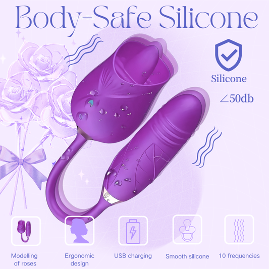 2025 Sex Toys Rose Vibrator Dildo - Adult Toys 3-In-1 for Women with 10 Tongue Licking & Thrusting Dildos G Spot Vibrators, Anal Nipple Clitoral Stimulator Licker For Female Men Couples
