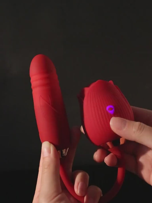 2025 Upgrated Rose Sex Toy for Women: Rose Vibrator Clitoris Stimulator for Sexual Pleasure Adult Toy for Couples, 3-In-1 Adult Toy With 10 Sucking, Vibrating & Thrusting Dildo G Spot Stimulator For Woman Man Couples